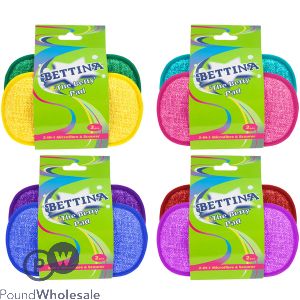 Bettina &#039;The Betty&#039; 2-In-1 Microfibre &amp; Scourer Pad 2pc Assorted Colours