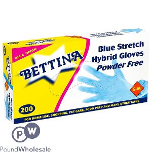 BETTINA BLUE STRETCH HYBRID GLOVES SMALL-MEDIUM 200PC