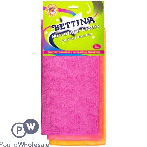 BETTINA ANTI-BACTERIAL MICROFIBRE CLOTHS ASSORTED COLOURS 3 PACK