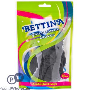 Bettina Ambidextrous Black Nitrile Gloves 14pc