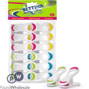 Bettina Assorted Colour Extra Large Soft Grip Pegs 12 Pack