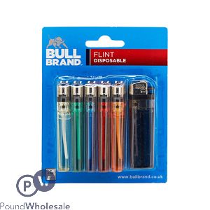 Bull Brand Flint Disposable Assorted Colour Lighters 6 Pack