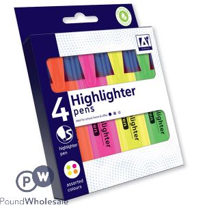 HIGHLIGHTER PENS ASSORTED COLOURS 4 PACK