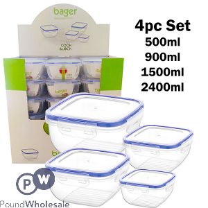 Bager Click & Lock Square Food Storage Container Set 4pc