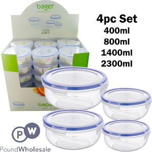 Bager Click & Lock Round Food Storage Container Set 4pc