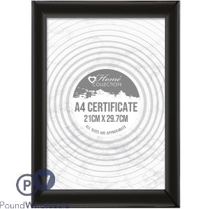 HOME COLLECTION A4 BLACK STYRENE CERTIFICATE FRAME 21CM X 29.7CM