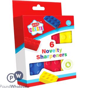 KIDS CREATE NOVELTY BRICK SHARPENERS ASSORTED COLOURS 6 PACK