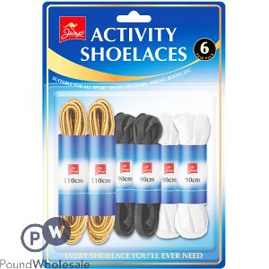 JUMP ASSORTED COLOUR ACTIVITY SHOE LACES 6PK