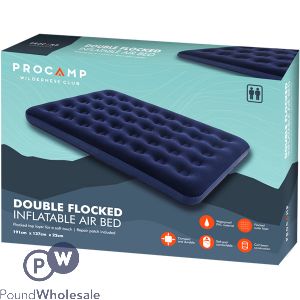 PROCAMP DOUBLE FLOCKED INFLATABLE AIR BED 191CM X 137CM X 22CM