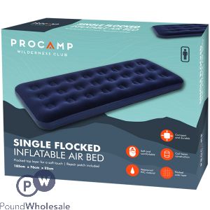 Procamp Single Flocked Inflatable Air Bed 185cm X 76cm X 22cm