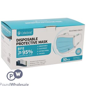 Celebrat 3-ply Disposable Protective Mask ≥95% Bfe 50pc