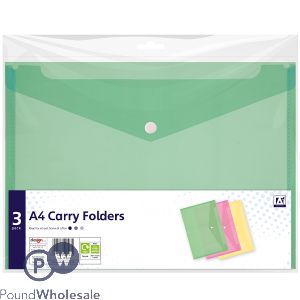 A4 Carry Folders Assorted Colours 3 Pack