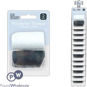 So Useful Black & White Polyester Thread 500m 2 Pack Clip Strip