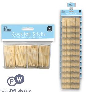 So Useful Party Bamboo Cocktail Sticks 150pc 4 Pack Clip Strip