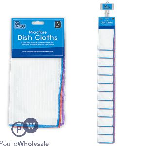So Useful Assorted Colour Microfibre Dish Cloth 3 Pack Clip Strip