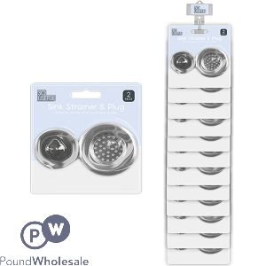 So Useful Stainless Steel Sink Strainer & Rubber Plug Set 2pc Clip Strip