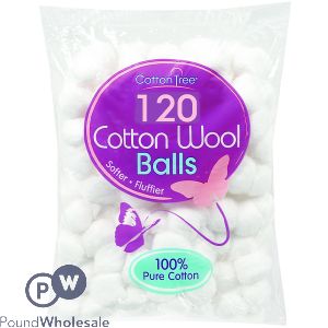 COTTON TREE 100% COTTON WOOL BALLS 120 PACK