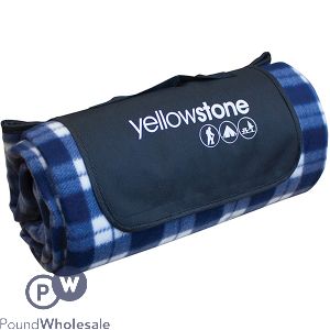 Yellowstone Luxury Fleece Blue Tartan Picnic Rug 200 X 150cm