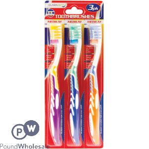 Claradent Assorted Colour Medium Toothbrushes 3 Pack