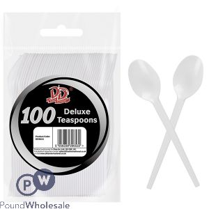 Deluxe Disposable White Plastic Teaspoons 100 Pack