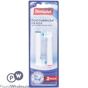 DENTIPLUS REPLACEMENT UNIVERSAL TOOTHBRUSH HEADS 2 PACK