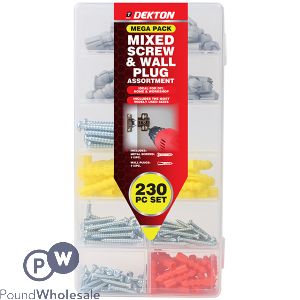 Dekton Mixed Screw & Wall Plug Assortment Mega Pack 230pc