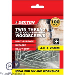 Dekton Twin Thread Pozi Countersunk Wood Screws 4.0 X 25mm 100 Pack