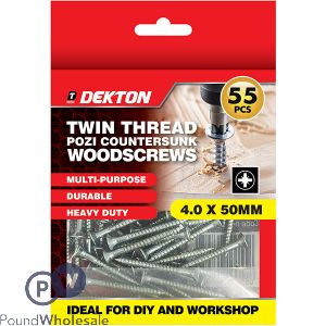 Dekton Twin Thread Pozi Countersunk Wood Screws 4.0 X 50mm 55 Pack