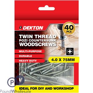 Dekton Twin Thread Pozi Countersunk Wood Screws 4.0 X 75mm 40 Pack