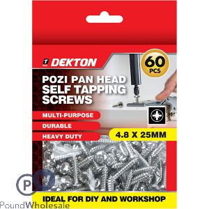 Dekton Pozi Pan Head Self Tapping Screws 4.8 X 25mm 60 Pack