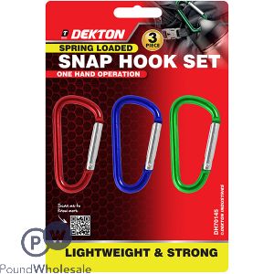 Dekton Assorted Colour Spring Loaded Snap Hook Set 3 Pack