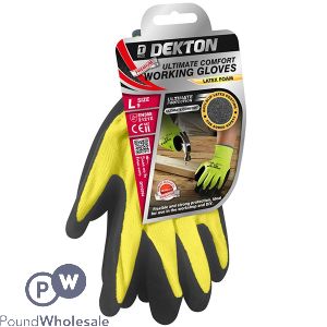 Dekton Comfort Grip Black/Hi Vis Green Latex Foam Working Gloves Size 9 Large 