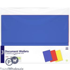 Document Wallets Foolscap Assorted Colours 3 Pack