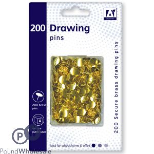 GOLD DRAWING PINS IN PLASTIC CASE 200PC 