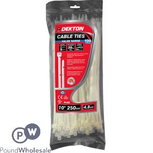 Dekton 100 Piece 4.8mm X 250mm White Cable Ties