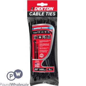 DEKTON 10 PIECE 9MM X 500MM BLACK CABLE TIES