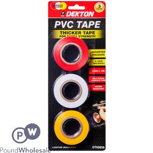 Dekton Pvc Tape Extra Strong Assorted Colours 3 Pack