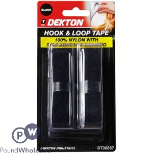 Dekton Black Nylon Hook & Loop Tape 20mm X 1m