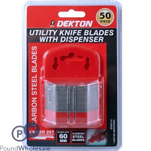 DEKTON UTILITY KNIFE BLADES 60MM WITH DISPENSER 50PC