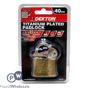 DEKTON 40MM TITANIUM PLATED PADLOCK WITH 3 KEYS