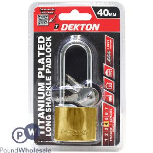 Dekton 40mm Titanium Plated Long Shackle Padlock With 3 Keys