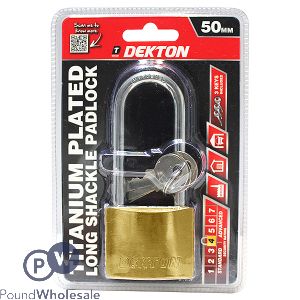 Dekton 50mm Titanium Plated Long Shackle Padlock With 3 Keys