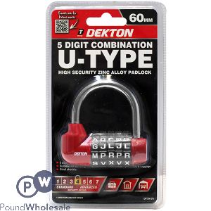 Dekton 5 Digit Combination U-type Zinc Alloy Padlock 60mm