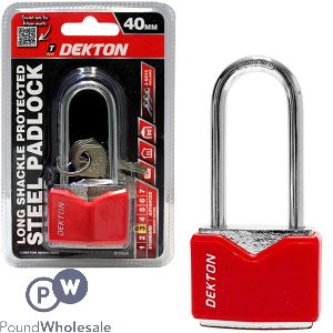 Dekton 40mm Long Shackle Protected Steel Padlock With 3 Keys