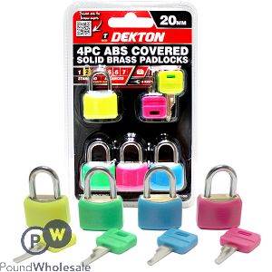 Dekton 20mm Abs Covered Solid Brass Padlock Assorted Colours 4pc