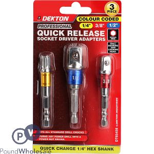 Dekton Colour-coded 1/4" Hex Shank Quick Release Socket Driver Adapters 3 Pack