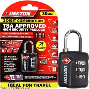 Dekton 3 Digit Combination Tsa Approved High Security Travel Padlock 30mm