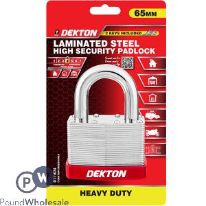 Dekton Laminated Steel High Security Padlock With 2 Keys 65mm
