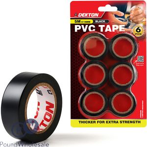 Dekton Extra Thick Black Pvc Tape 5m X 15mm 6 Pack