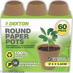 Dekton Biodegradable Round Paper Plant Pots 6cm X 5.6cm 60 Pack